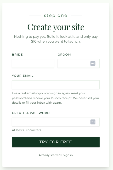 Joined.love sign-in screen